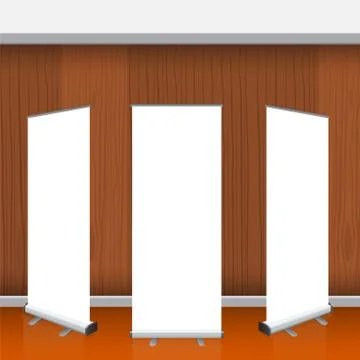 Set of Blank isolated vector roll up banners display mockup Stock Illustration