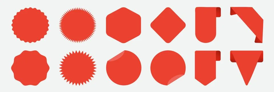 Set of blank labels in red isolated on white background. Ribbon set. Sticker set Stock Illustration