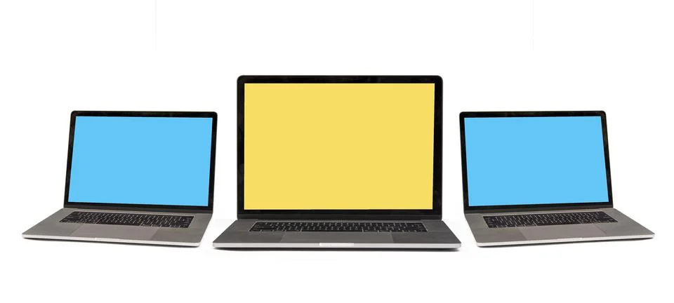 Set of blank laptops with blank screen for mockup or your design Stock Photos