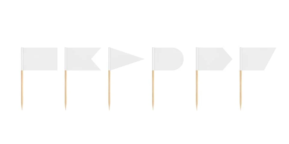 Set of Blank Mini Paper Pointer Flags in Different Shapes. 3d Rendering Stock Photos