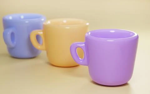 Set blank modern for coffee or tea cups on isolated yellow background Illustrazione stock