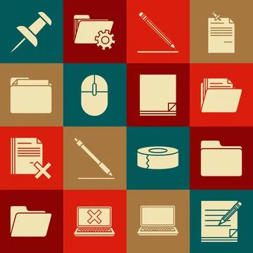 Set Blank notebook and pencil with eraser, Document folder, Pencil line Stock Illustration