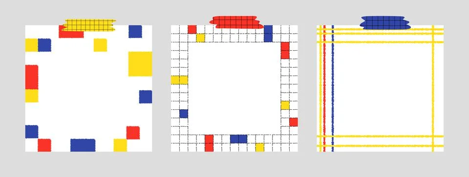 Set of blank notepad hand drawn vector illustration in Piet Mondrian style. Illustrazione stock