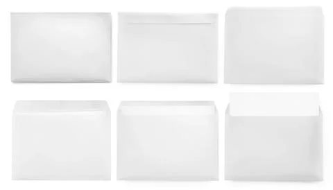 Set with blank paper envelopes on white background Stock Photos