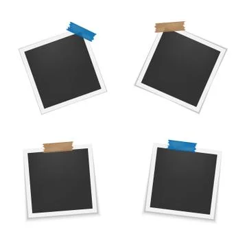 Set of blank photo frames with shadow. Photo frames with adhesive tape. Empty Stock Illustration