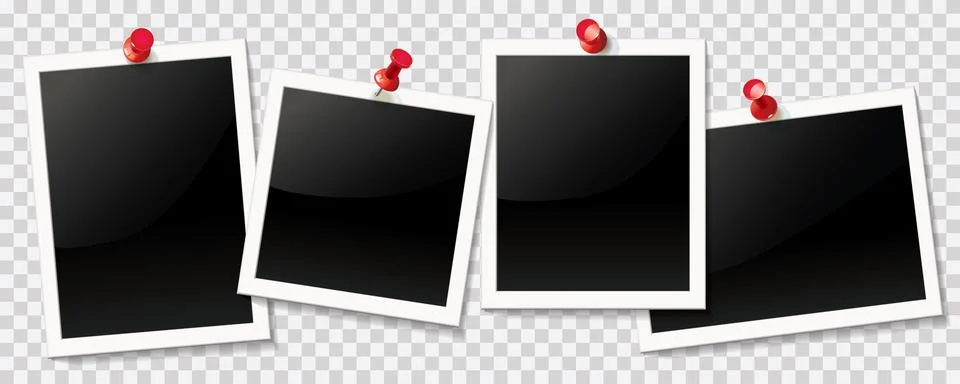Set of blank photo frames with white borders pinned Illustrazione stock