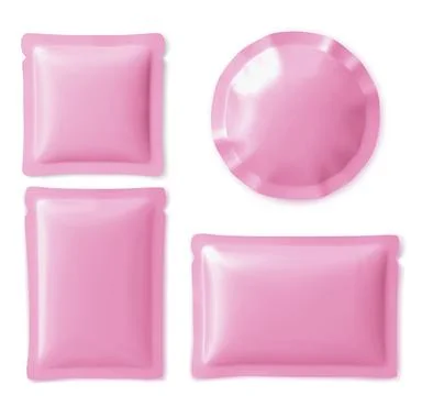 Set of blank pink foil packaging pouches Stock Illustration
