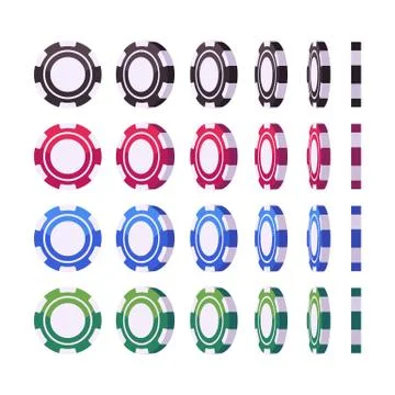 Set of blank poker chips at different angles. Casino flat illustration Stock Illustration