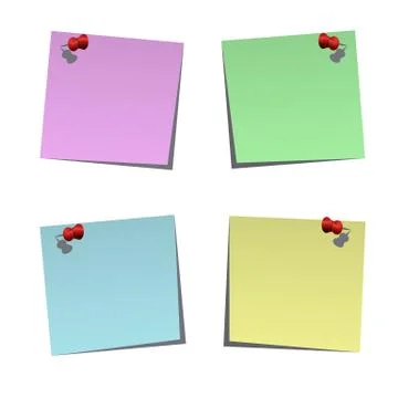 Set of blank post-it notes with push pins Stock Illustration