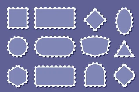 Set of blank postage stamps in various geometric shapes Stock Illustration