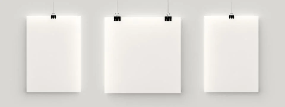 Set of blank posters hanging on a thread Stock Illustration