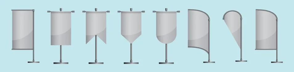 Set of blank roll up banner display cartoon icon design template Stock Illustration