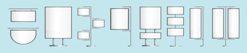 Set of blank roll up banner display cartoon icon design template Stock Illustration
