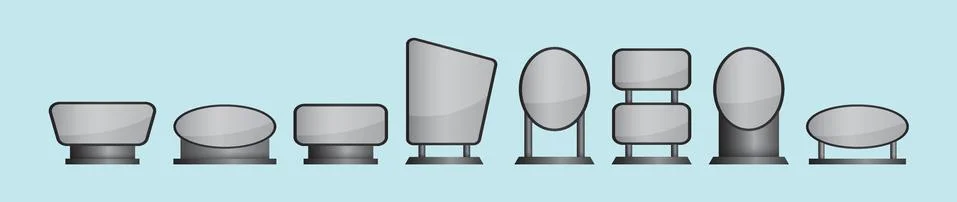 Set of blank roll up banner display cartoon icon design template Stock Illustration