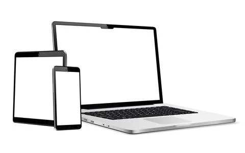 Set of blank screens with laptop, tablet, phone Stockillustratie