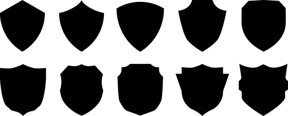 Set of Blank Security Shield Icons Shape Vector Illustration Illustrazione stock