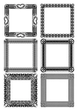 Set of blank square lace frames in black and white Stock Illustration