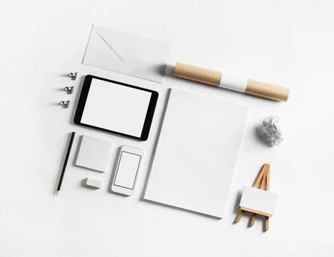 Set of blank stationery Set of blank stationery elements on paper backgrou... Stock Photos