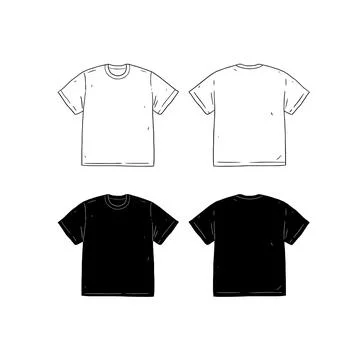 Set of blank T-shirt design template hand drawn vector illustration. Illustrazione stock