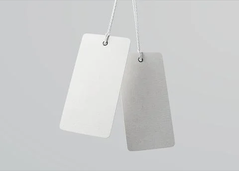 Set of blank tags tied with a string. Price tag, gift tag, sale tag. Stock Photos
