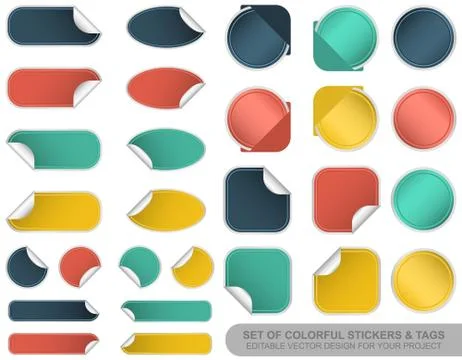 Set of blank vector colorful stickers and tags. Stock Illustration
