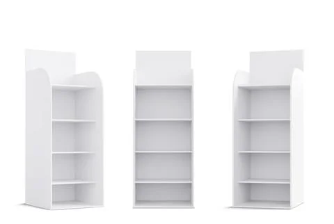 Set of blank white cardboard display racks Stock Illustration