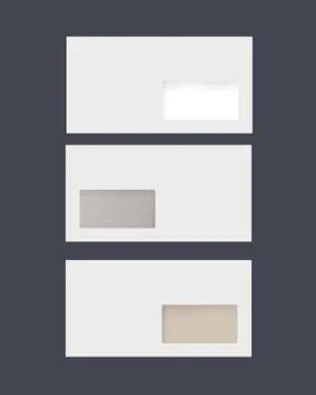 Set of blank white realistic closed envelope view on black background. Stock Illustration