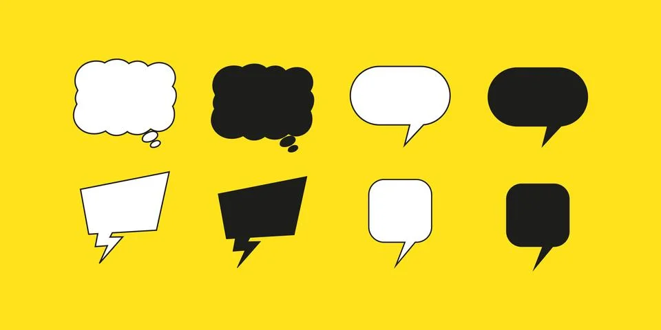 Set of blank white speech bubbles in comic style, perfect for dialogue, story Stock Illustration