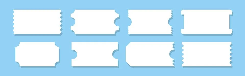 Set of blank white ticket stubs in minimalist style Stock Illustration