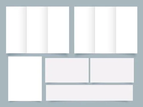 Set Blank white tri folded brochure mockup. Open booklet isolated Stock Illustration