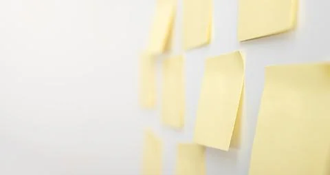 Set of blank yellow sticky notes. Business people meeting and use post it n.. Stock Photos