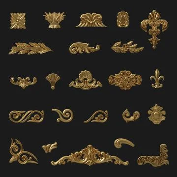 Set of blanks carved gold patterns Stockfoto's