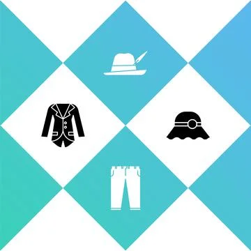 Set Blazer or jacket, Pants, Oktoberfest hat and Elegant women icon. Vector Stock Illustration
