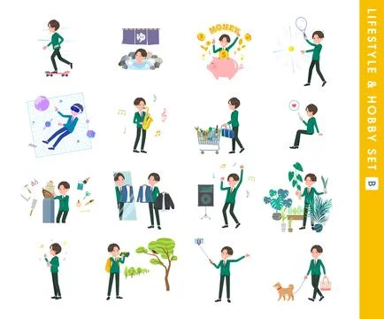 A set of blazer schoolboy about hobbies and lifestyle.type B Stock Illustration