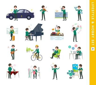 A set of blazer schoolboy about hobbies and lifestyle.type A Stock Illustration