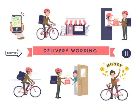 A set of blazer schoolboy doing delivery work Illustrazione stock
