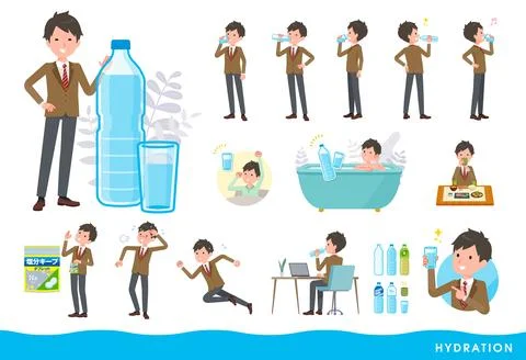 A set of blazer schoolboy drinking water Stock Illustration
