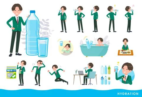 A set of blazer schoolboy drinking water Stock Illustration