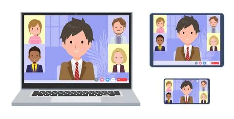 A set of blazer schoolboy having an online meeting Stock Illustration
