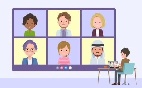 A set of blazer schoolboy having a video chat with multiple people Stock Illustration