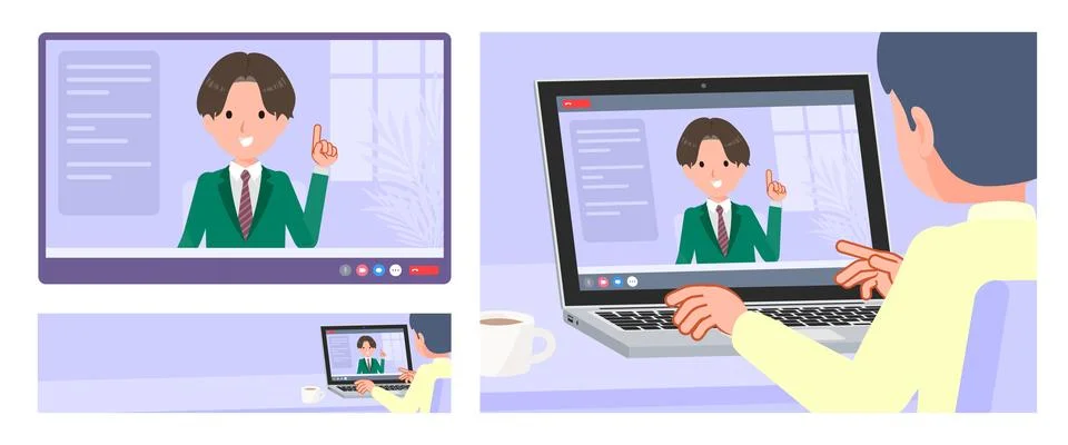 A set of blazer schoolboy having a video chat Stock Illustration