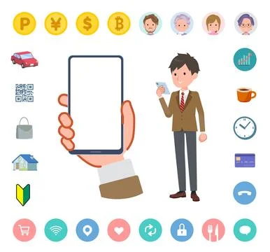 A set of blazer schoolboy looking at a smartphone screen Stock Illustration