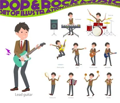 A set of blazer schoolboy playing rock 'n' roll and pop music Stock Illustration