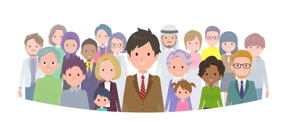 A set of blazer schoolboy standing in front of a large number of people Stock-Illustration