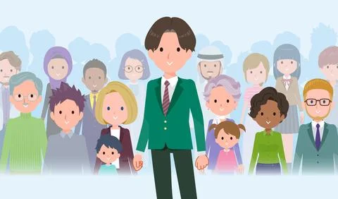 A set of blazer schoolboy standing in front of a large number of people Stock Illustration