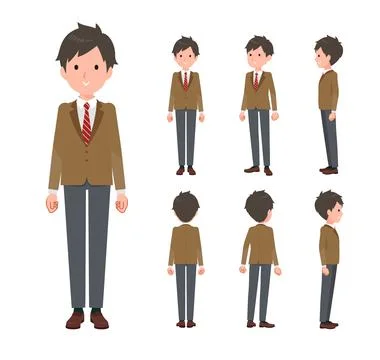 A set of blazer schoolboy standing Stock Illustration