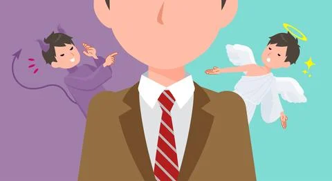 A set of blazer schoolboy struggling between an angel and a devil イラスト素材