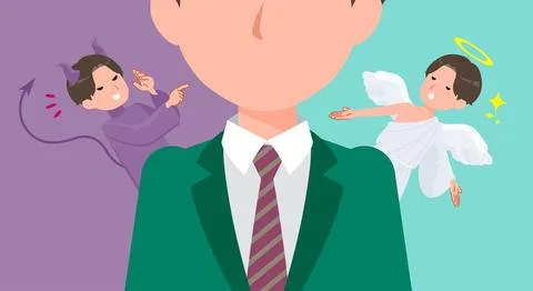 A set of blazer schoolboy struggling between an angel and a devil イラスト素材