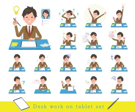 A set of blazer schoolboy studying on a tablet device Ilustración de archivo