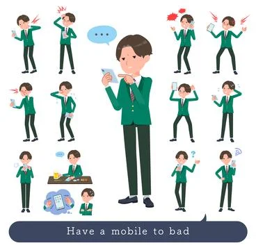 A set of blazer schoolboy to Unhappy using a smartphone Stock Illustration